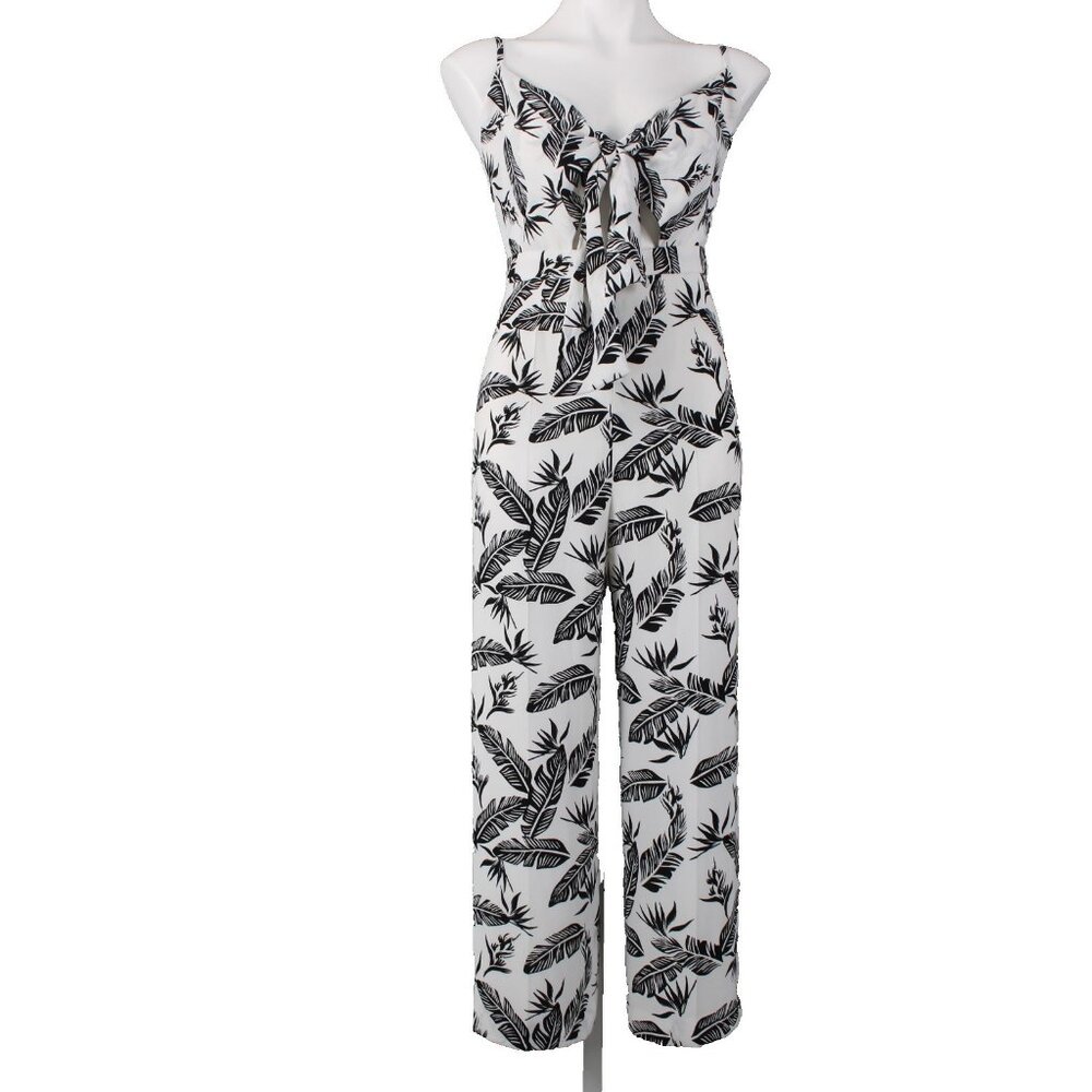 Jay Godfrey Jumpsuit Sz 6 White Black Printed Knot Front 100% Poly Jumpsuit - Picture 1 of 11